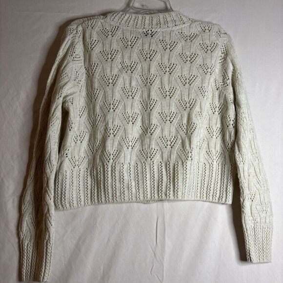 Topshop Women's Crop Pointelle Knit Pullover Sweater Ivory Cream Size 6 - Picture 7 of 14